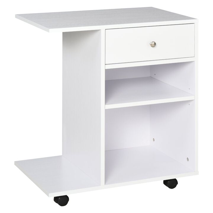 White Printer Station: Rolling Stand with Adjustable Shelf and Drawer