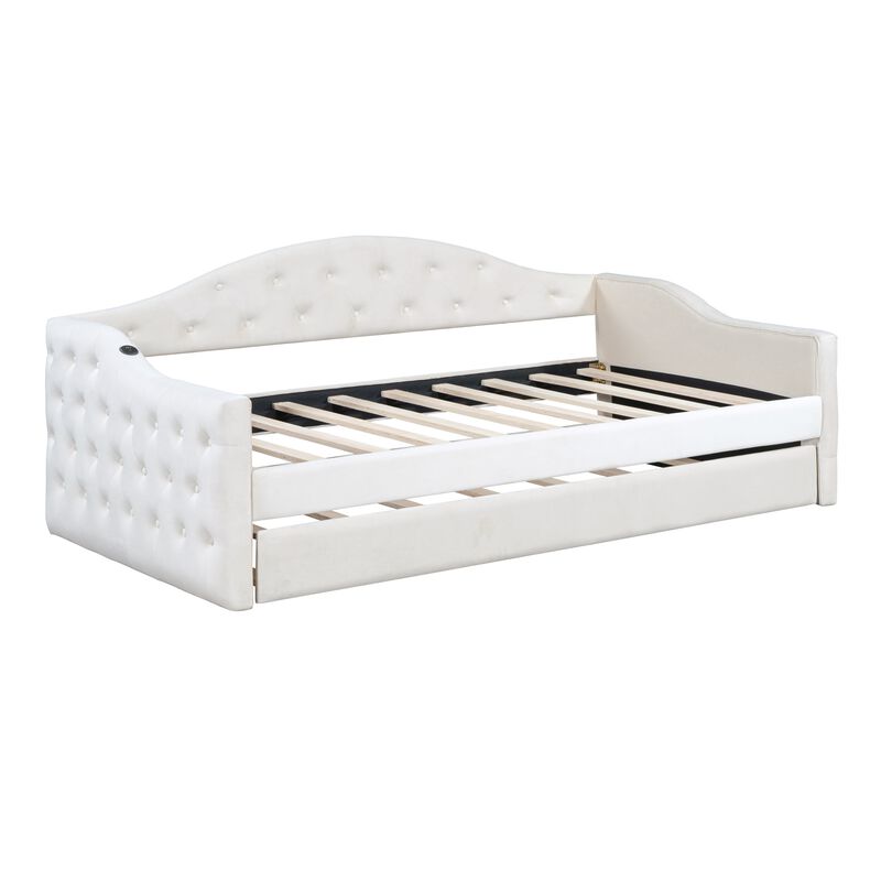 Merax Velvet  Sofa Bed Daybed with Trundle