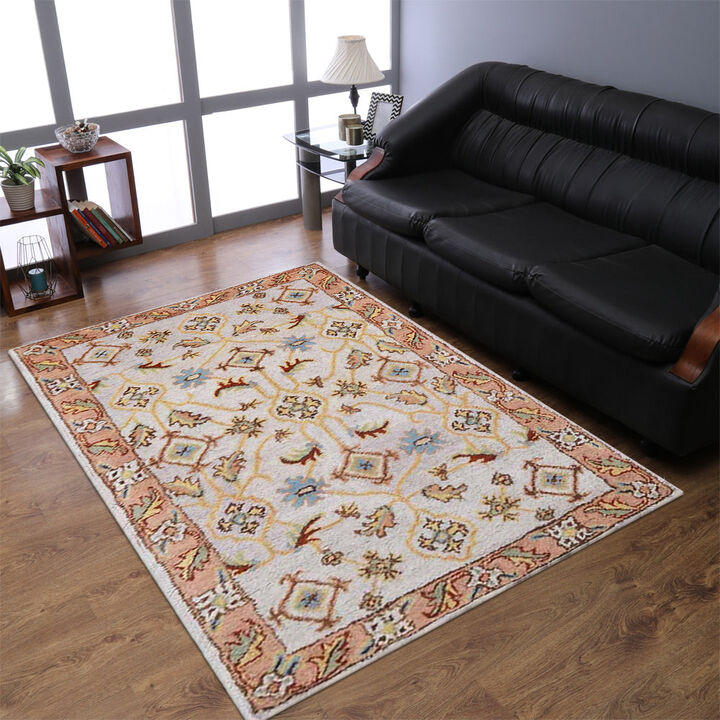 RUGSOTIC CARPETS HAND TUFTED WOOL ECO-FRIENDLY AREA RUGS  - 9'x12', Rectangle Shape, Cream & Brown, Classic Oriental Traditional  Design, High Pile Thick Handmade Anti Skid Area Rugs (K00721)