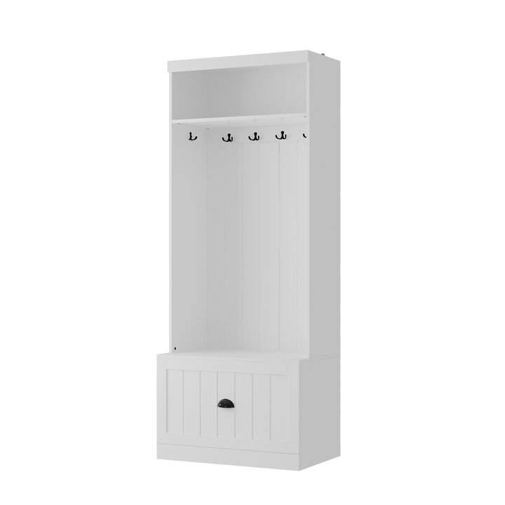 70.9 in. H x 86.8 in. W, White Wood Shoe Storage Bench, Coat Hanger & Wardrobe 3-IN-1 (Shoe Storage Bench & Coat Hanger)