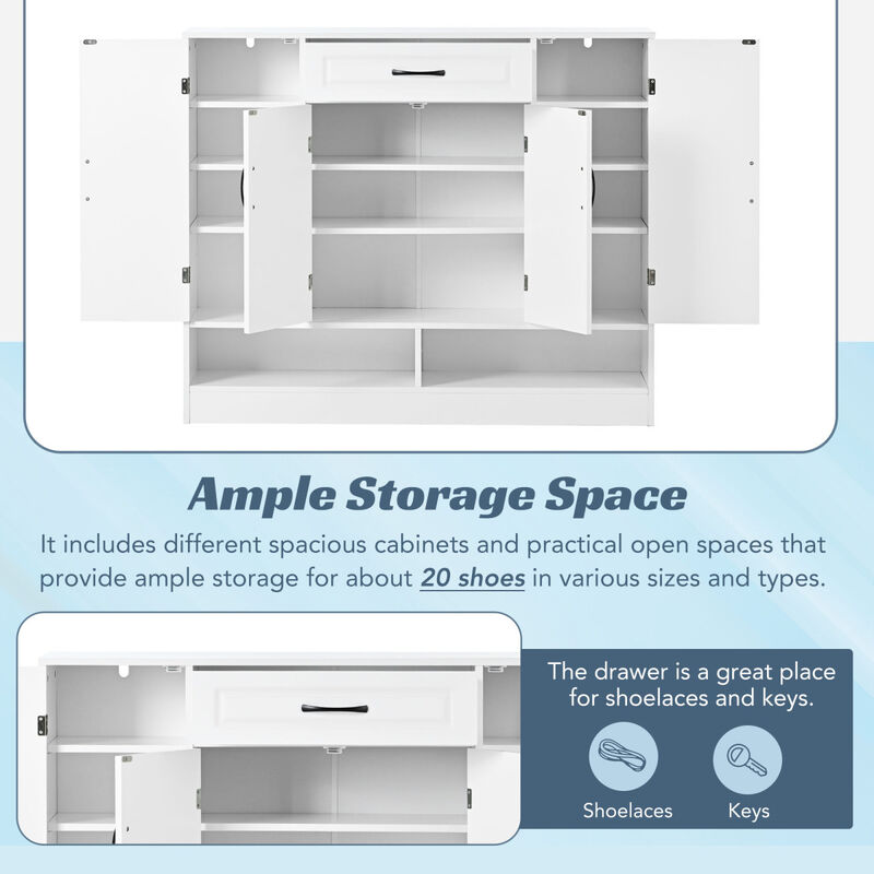 Modern White Shoe Cabinet with Adjustable Shelves