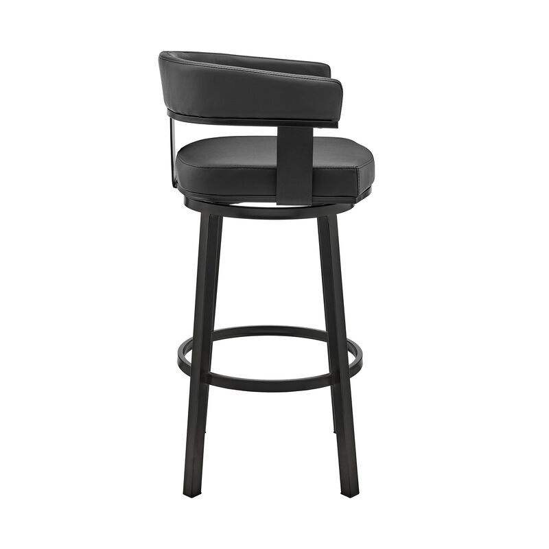 Jack 26 Inch Counter Height Bar Stool, Swivel Chair, Faux Leather, Black-Benzara