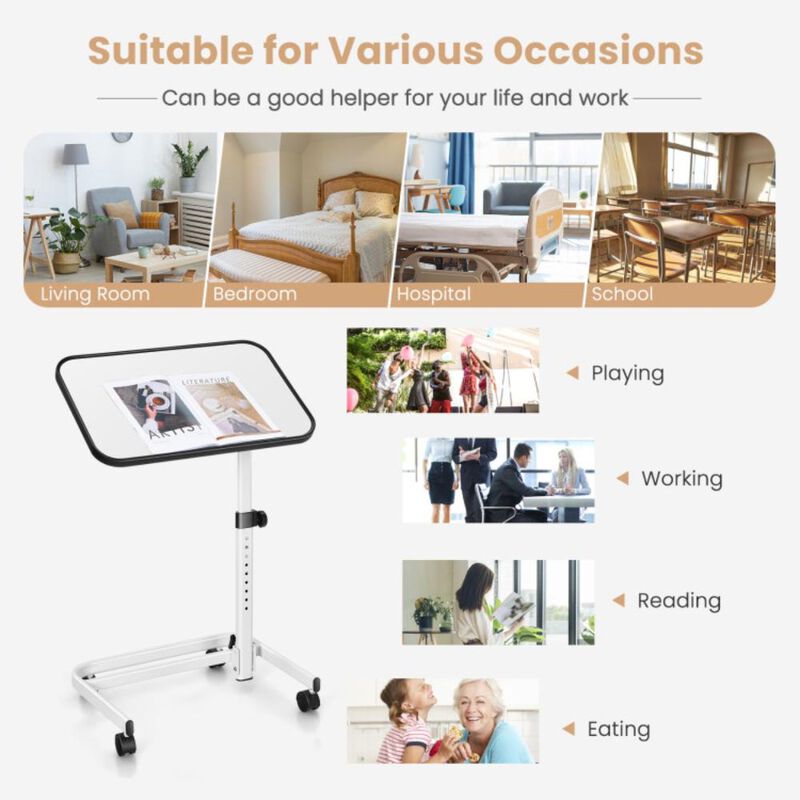 Hivvago Rolling Overbed Bedside Table with 9-Level Adjustable Height