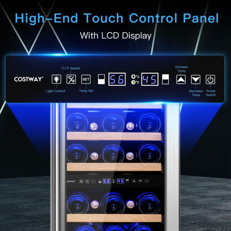Costway 30-Bottle Freestanding Wine Cooler with Temp Memory and Dual Zones