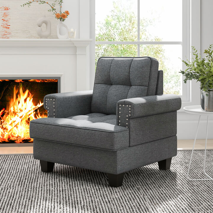 Mid-century Modern Accent Armchair Tufted Linen Club Chair