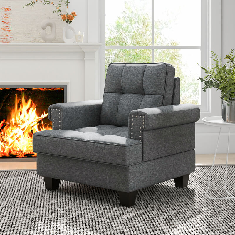 Mid-century Modern Accent Armchair Tufted Linen Club Chair