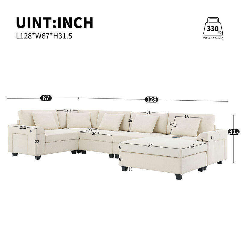 Merax U Shaped Chenille Sectional Sofa with Cup Holders