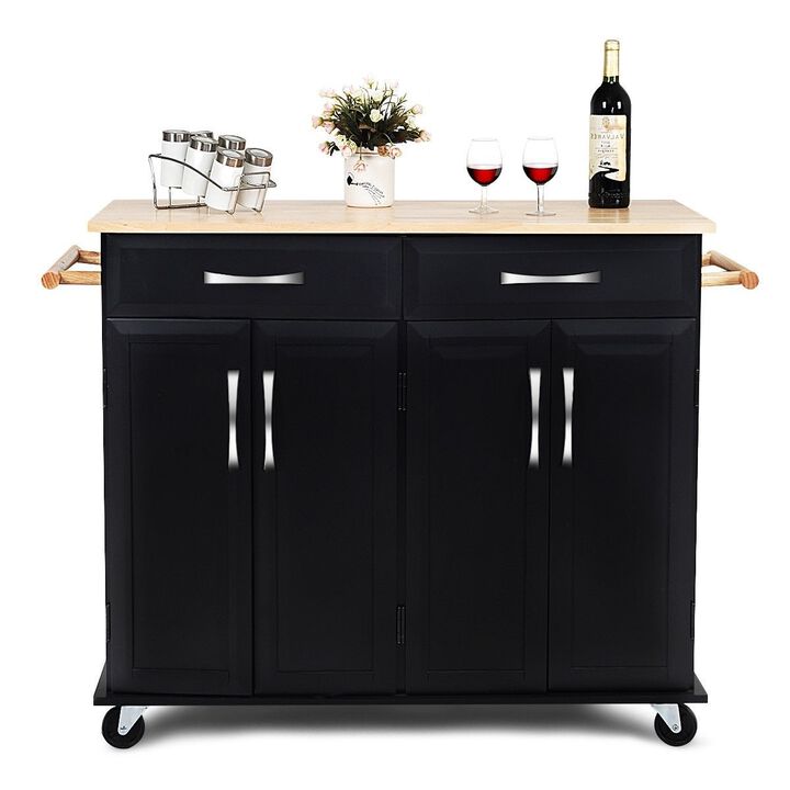 Kitchen Island Storage Cabinet Cart with Wood Top and Wheels