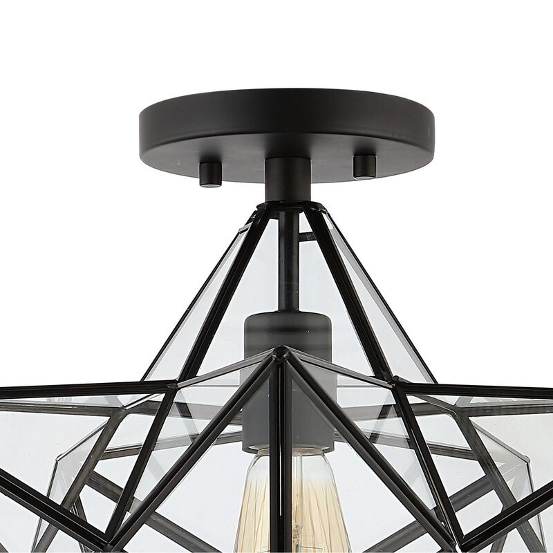 Ava 1-Light Farmhouse Bohemian Iron/Glass LED Semi Flush Mount