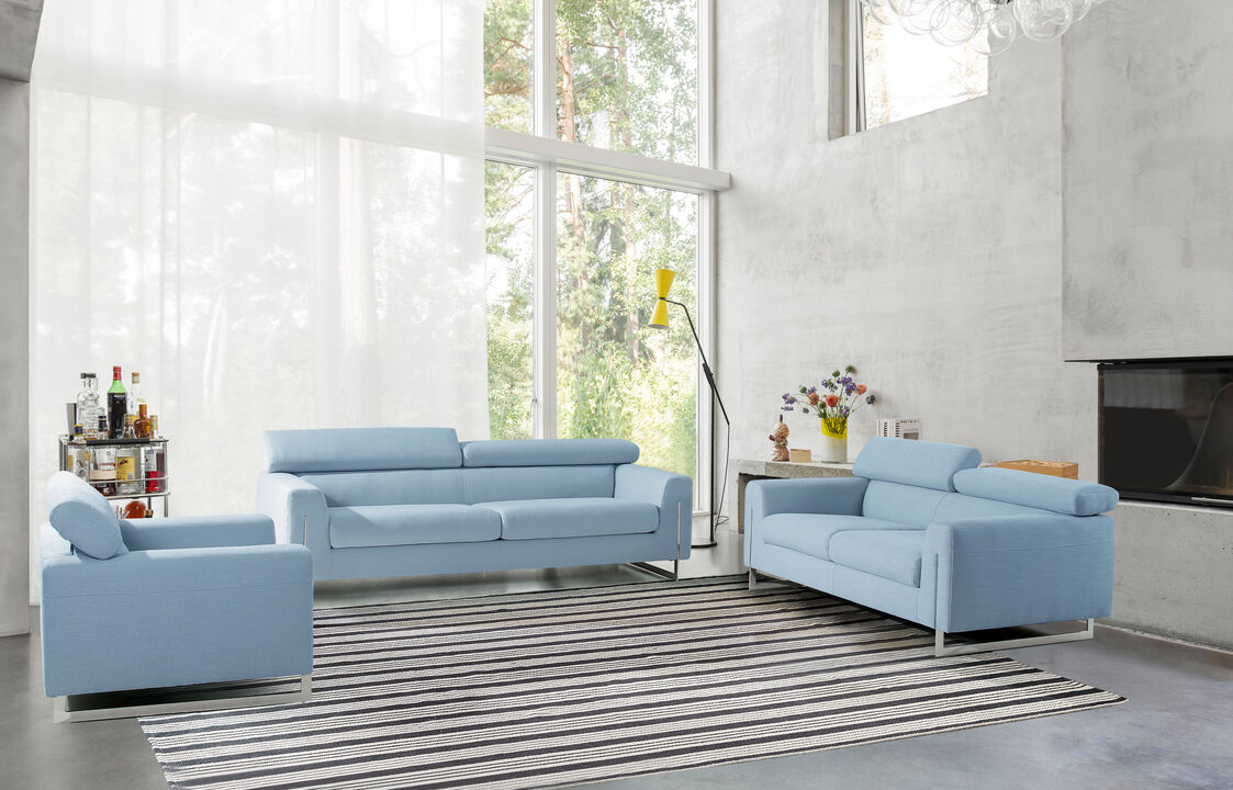 Pasargad Home Serena Modern Blue Sofa with Silver Leg