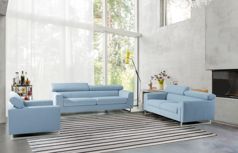 Pasargad Home Serena Modern Blue Sofa with Silver Leg