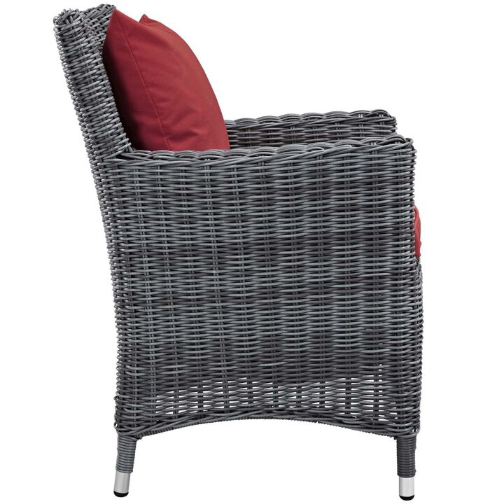 Modway Summon Wicker Rattan Outdoor Patio Sunbrella Dining Armchair in Canvas Red