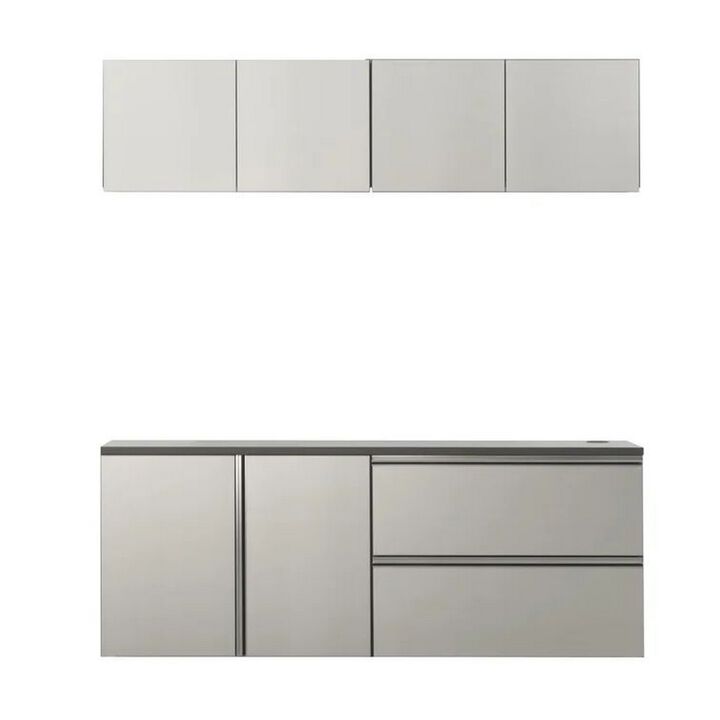Osy 5pc Wall Mounted Garage Utility Cabinets, Drawers and Doors, Gray - Benzara