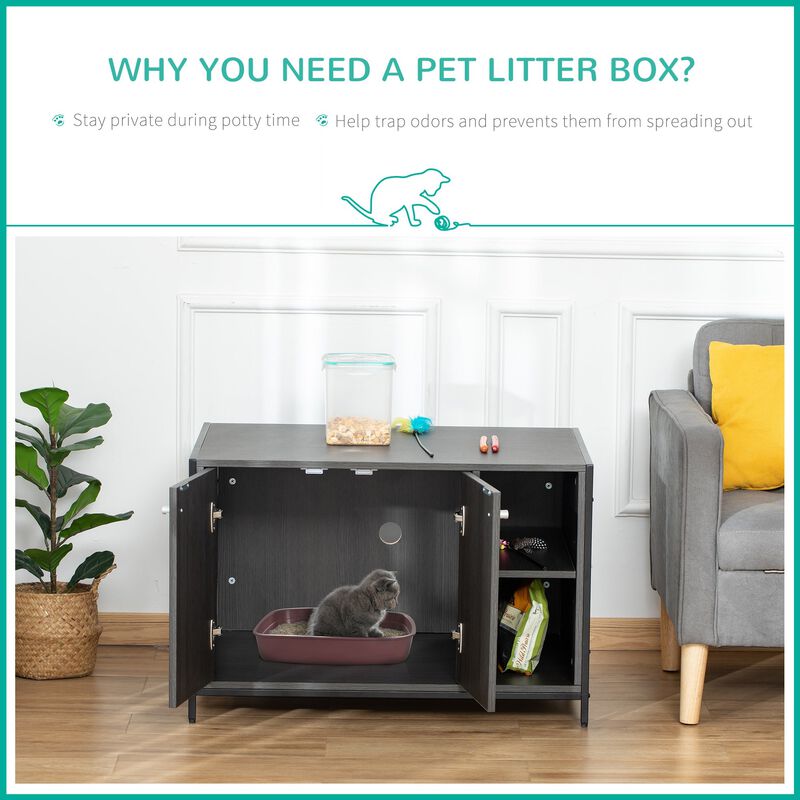 Black Pet Furniture: Wooden Cat Litter Box Enclosure End Table