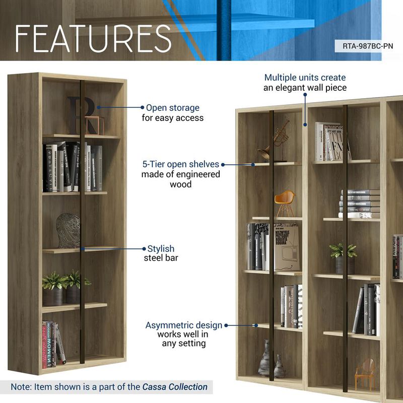 Techni Mobili Standard 5-Tier wooden bookcase, Pine