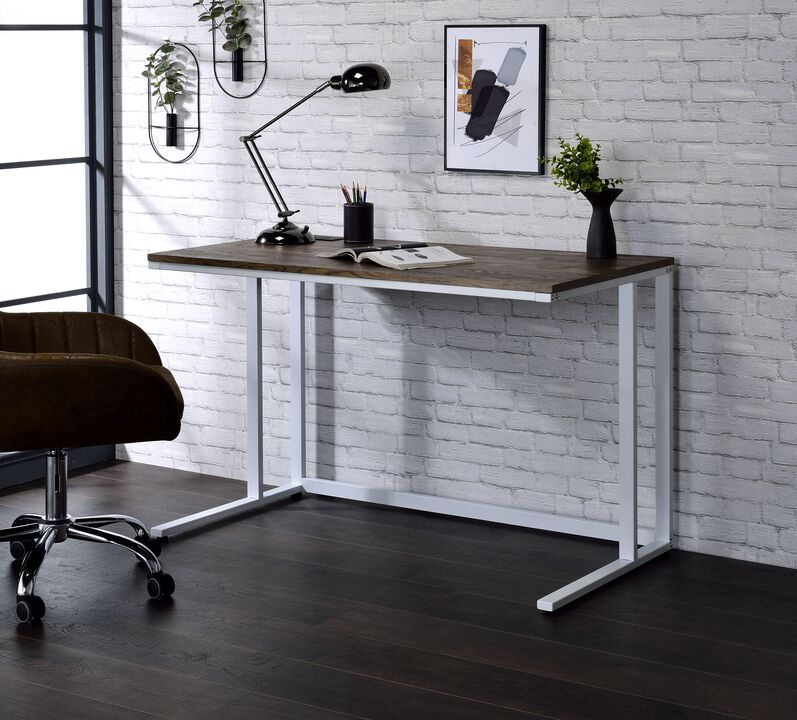 ACME Tyrese Writing Desk w/USB, Walnut & White Finish