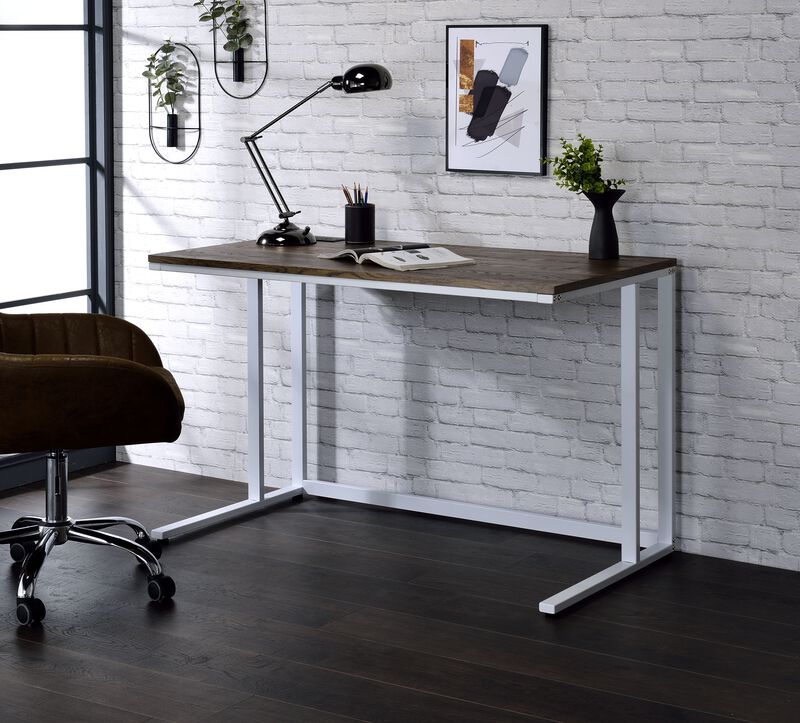 ACME Tyrese Writing Desk w/USB, Walnut & White Finish