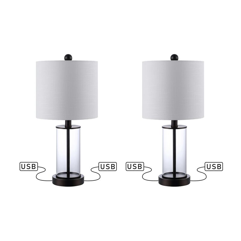 Abner Glass Modern Contemporary USB Charging LED Table Lamp (Set of 2)