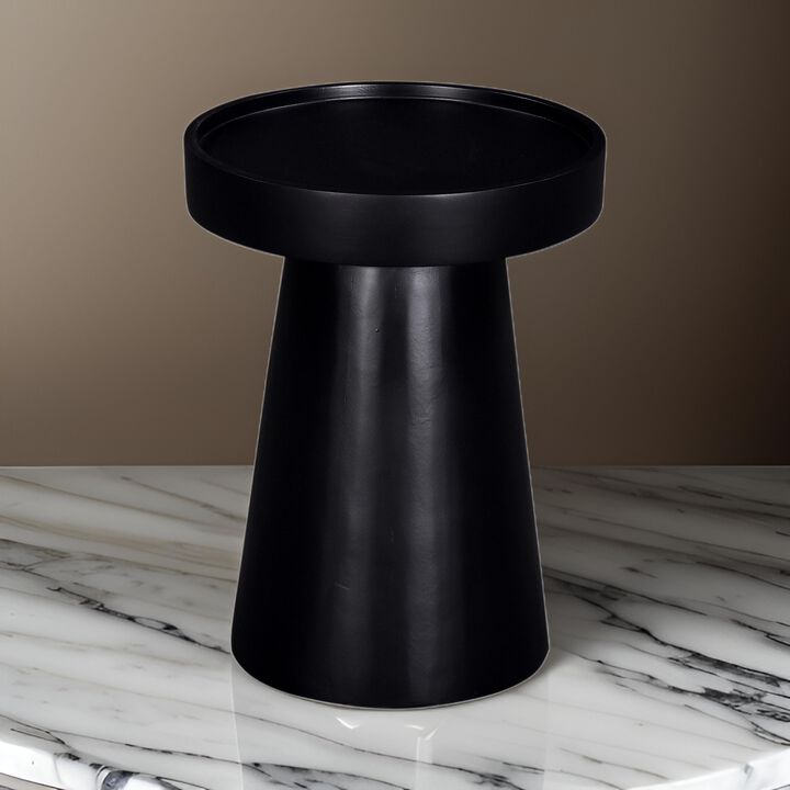 Side End Table, 16 Inch Raised Edge Round Top, Flared Base, Black Wood - Benzara