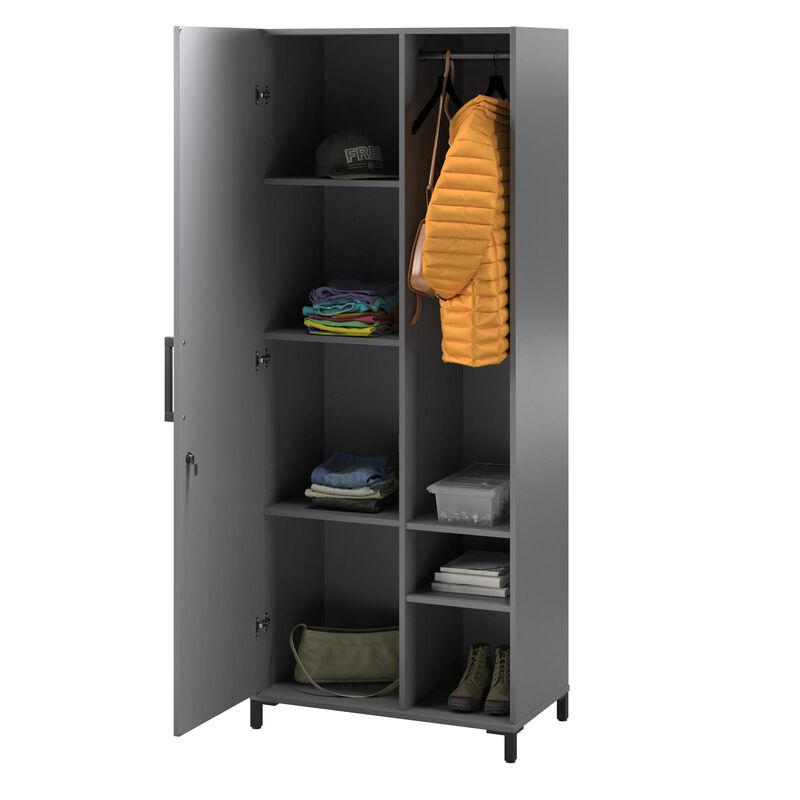 Shelby Tall Garage Storage Cabinet with 1 Door and Hang Rod, Graphite Gray