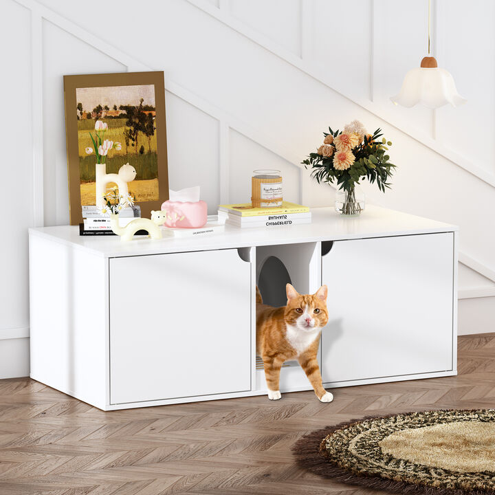 FUFU&GAGA Modern Cat House Furniture, (43.3”W x 16.9”D x 20.5”H), White