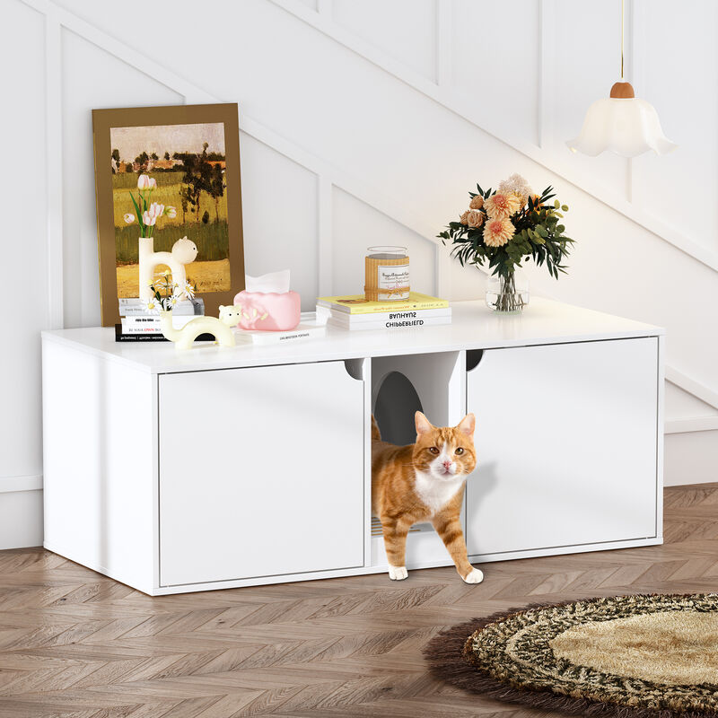 FUFU&GAGA Modern Cat House Furniture, (43.3”W x 16.9”D x 20.5”H), White