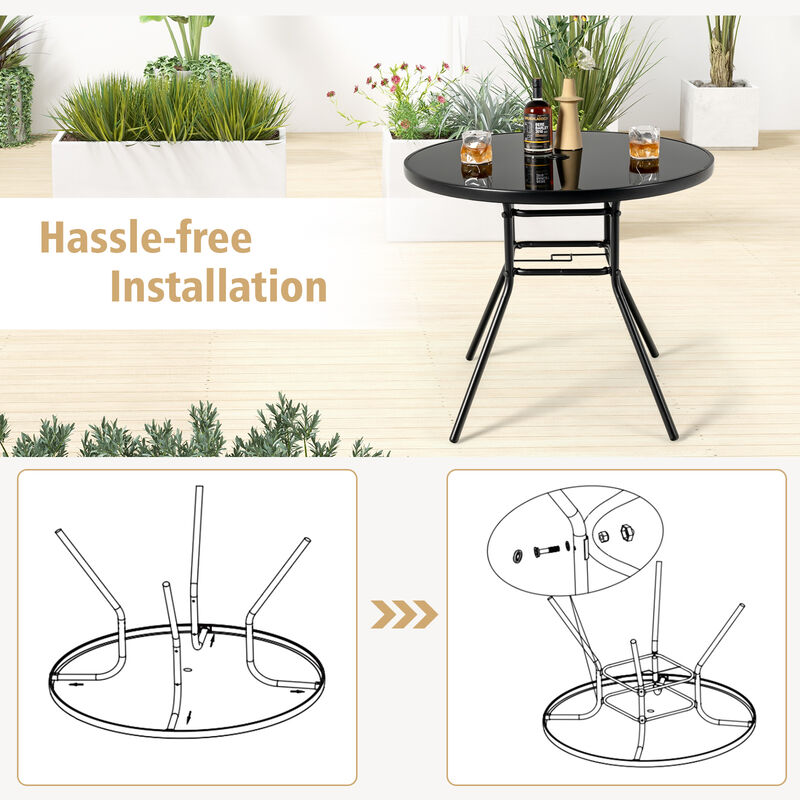 34 Inch Patio Dining Table with 1.5 inch Umbrella Hole for Garden
