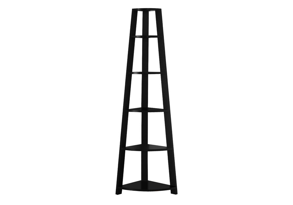Monarch Specialties I 2499 Bookshelf, Bookcase, Etagere, Corner, 5 Tier, 72"H, Office, Bedroom, Laminate, Black, Contemporary, Modern
