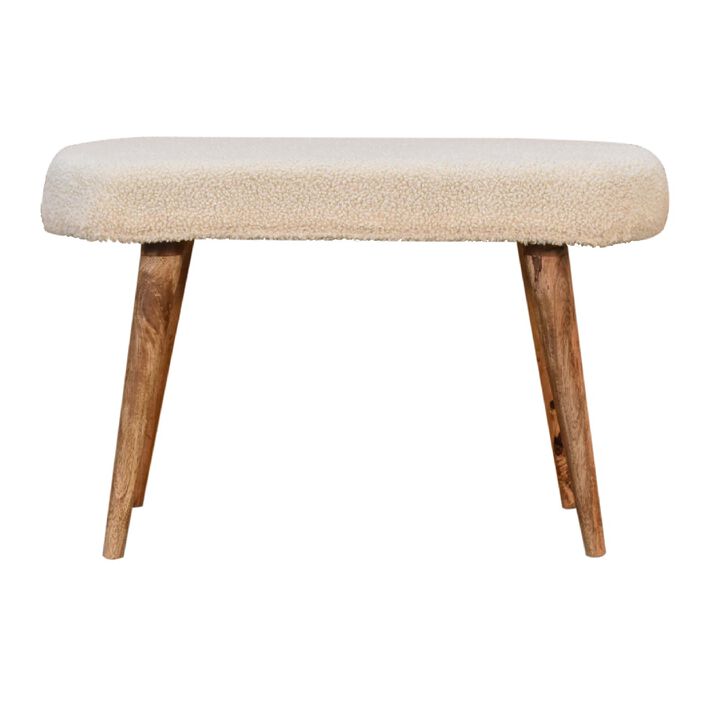 Solid Wood oak-ish Boucle Cream Nordic Bench