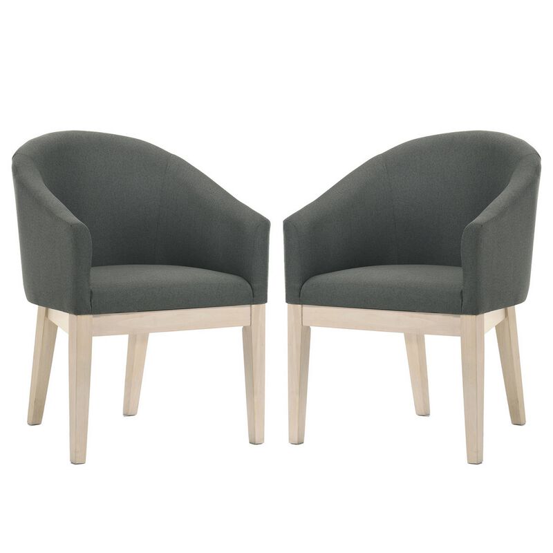 Yuvi 3 Piece Dining Table and Chair Set, Round, Barrel Seat, Brown, Gray - Benzara