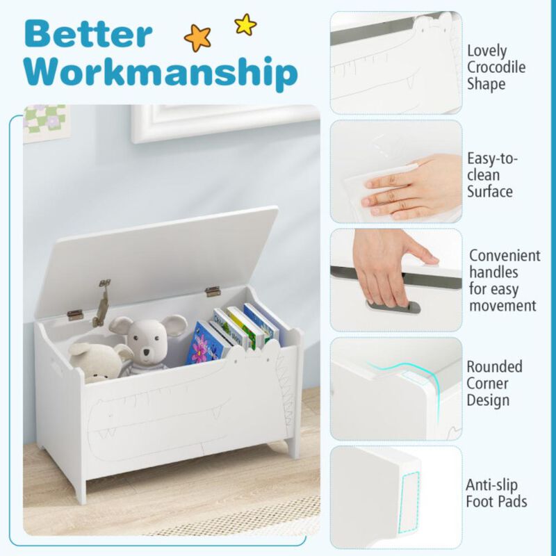 Hivvago Wooden Kids Toy Box with Safety Hinge-White