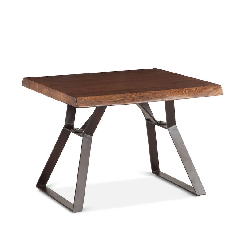 World Interiors Nottingham 23-Inch Acacia Wood Live Edge Side Table in Walnut Finish