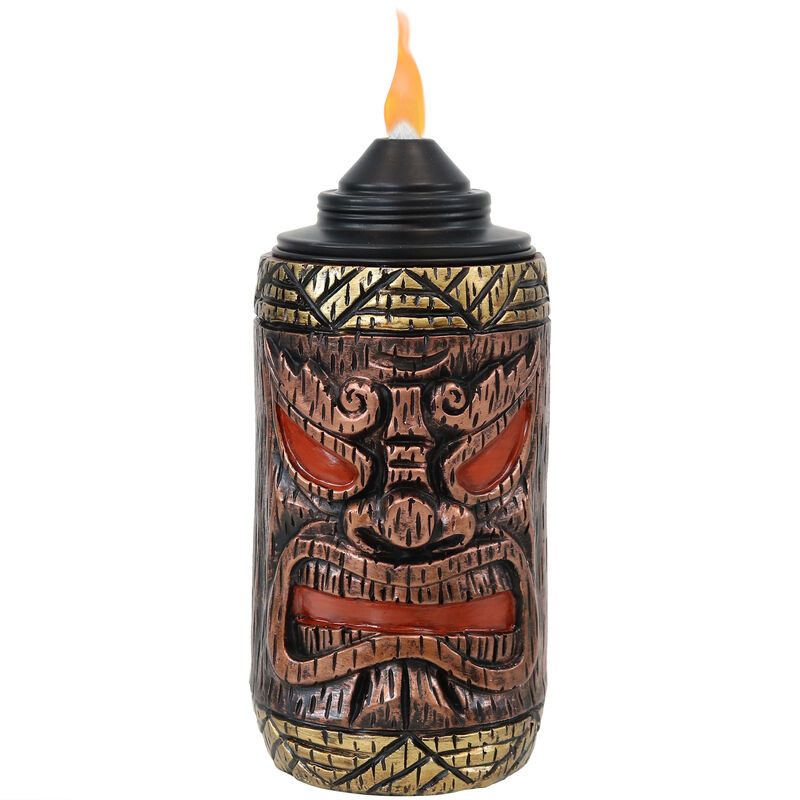 Sunnydaze Resin/Metal 3-in-1 Tiki Face Outdoor Lawn Torch - Set of 2