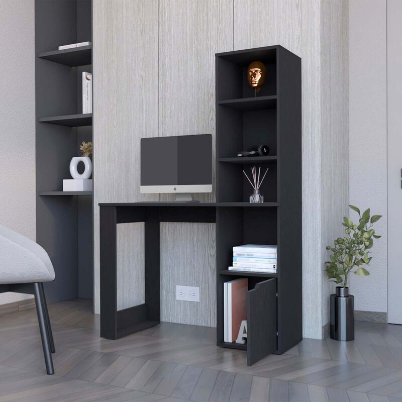 Peterson Computer Desk With 4-Tier Bookcase And 1-Door Cabinet Black
