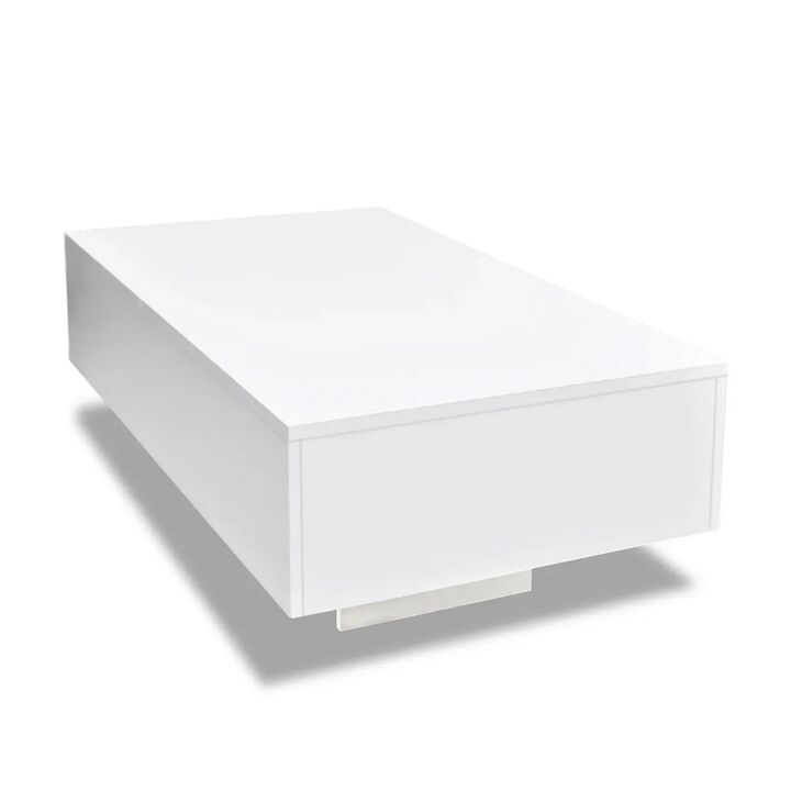 Coffee Table, High Gloss White, 33 Inch Rectangular Modern Platform - Benzara