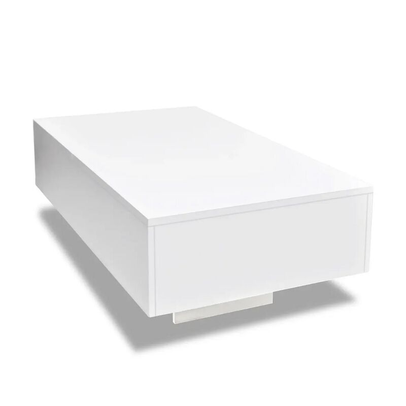 Coffee Table, High Gloss White, 33 Inch Rectangular Modern Platform - Benzara