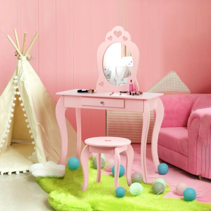 Hivvago Kids Princess Makeup Dressing Play Table Set with Mirror