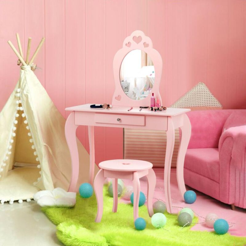 Hivvago Kids Princess Makeup Dressing Play Table Set with Mirror