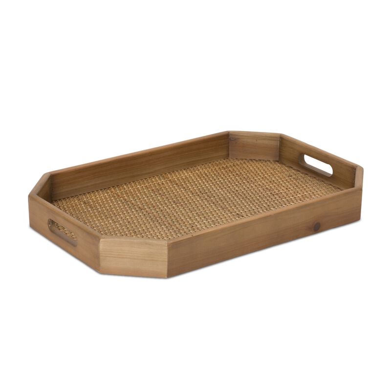 Set of 2 Wood Rattan Trays for Stylish Storage and Display