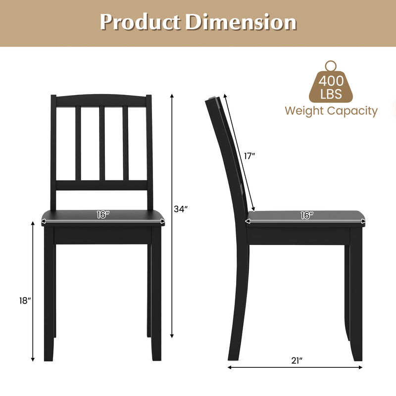 Wood Dining Chair Set of 2 with Rubber Wood Legs