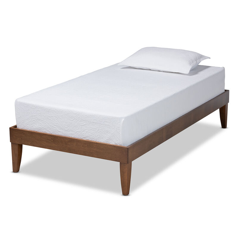 Baxton Studio Lucina Mid Century Modern Walnut Brown Finished Twin Size Platform Bed Frame
