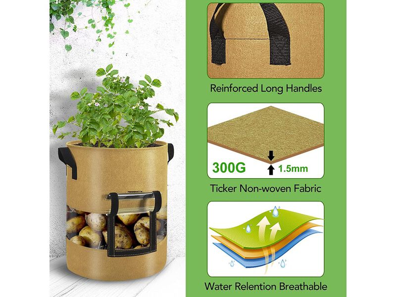 Florelf Visible Potato Grow Bags 10 Gallon with Flap 3-Pack