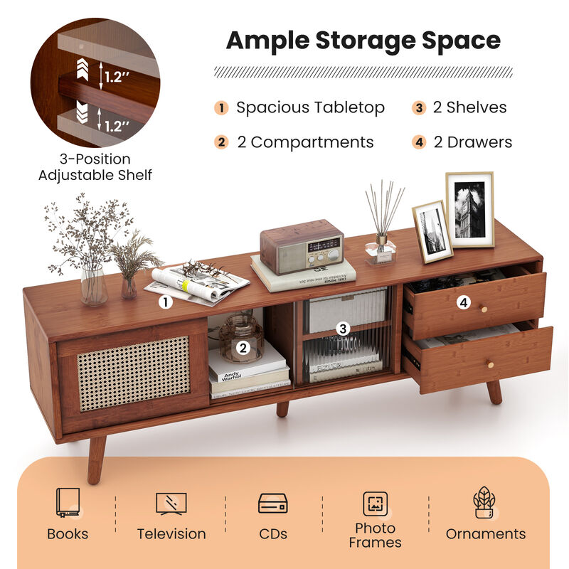Modern Wood TV Stand with Storage Shelves & Media Console for Living Room