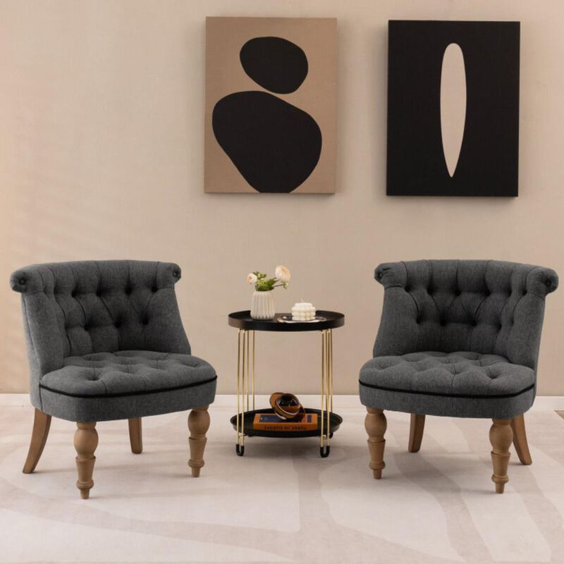 Hivvago Set of 2 Upholstered Armless Slipper Chairs with Beech Wood Legs-Gray