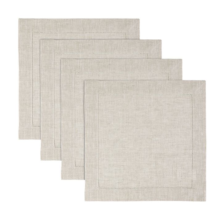 Solino Home 100% Pure Linen Square Placemats 14 x 14 Inch Set of 4 | Classic Hemstitch
