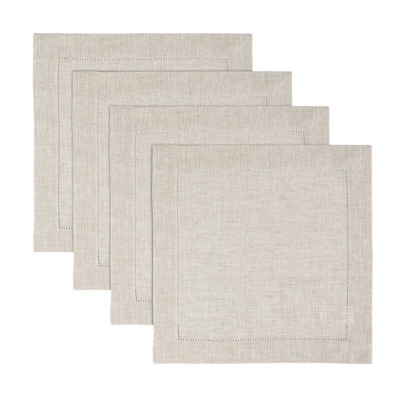 Solino Home 100% Pure Linen Square Placemats 14 x 14 Inch Set of 4 | Classic Hemstitch