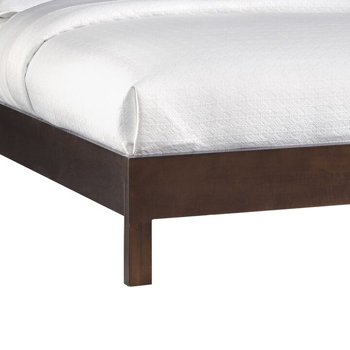Yee King Size Bed, Cut Out Design Panel Headboard, Brown Mahogany Wood - Benzara