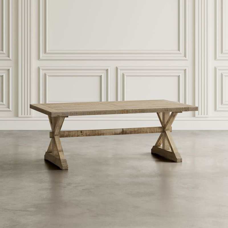 Jofran Carlyle Crossing Modern Rustic Distressed Solid Wood Coffee Table with Trestle