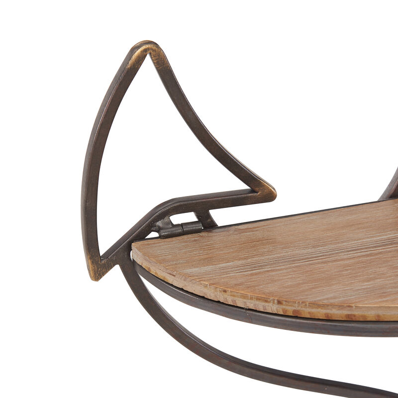 Nautical Themed Anchor Shaped 2-Tier Metal and Wood Wall Shelf