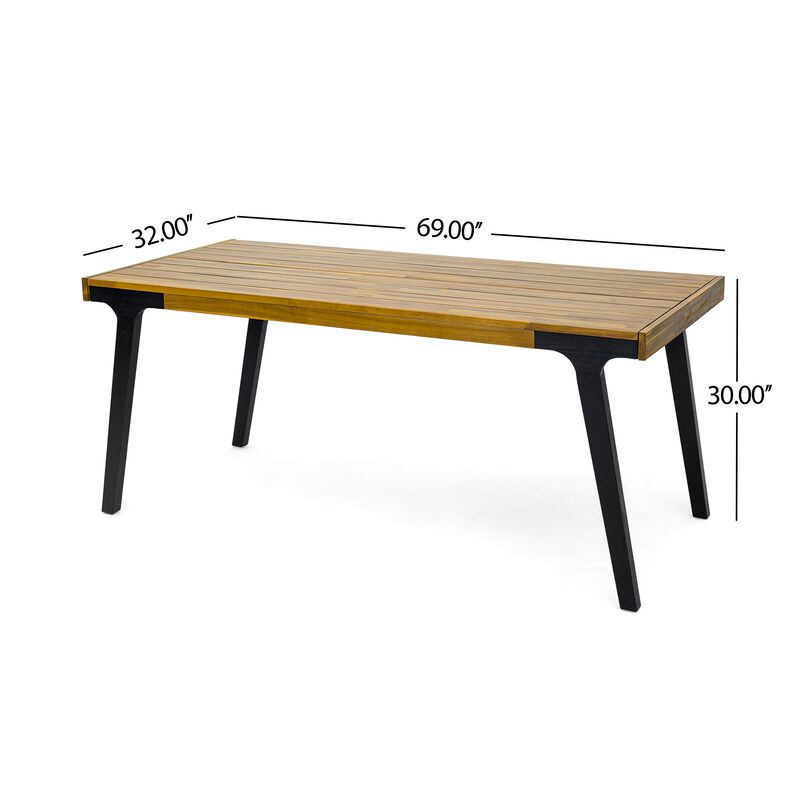 Sheldon Outdoor Dining Table, Rectangular 69 Inch Brown Wood, Black - Benzara